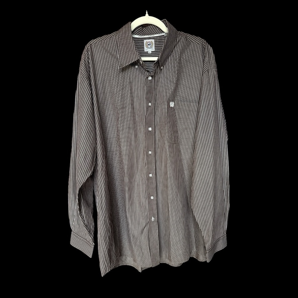 Cinch Chocolate Pinstrip Long-sleeve Shirt Size XL